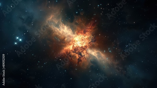 Stunning explosion in deep space with bright nebula clouds, showcasing the beauty and mystery of the universe.