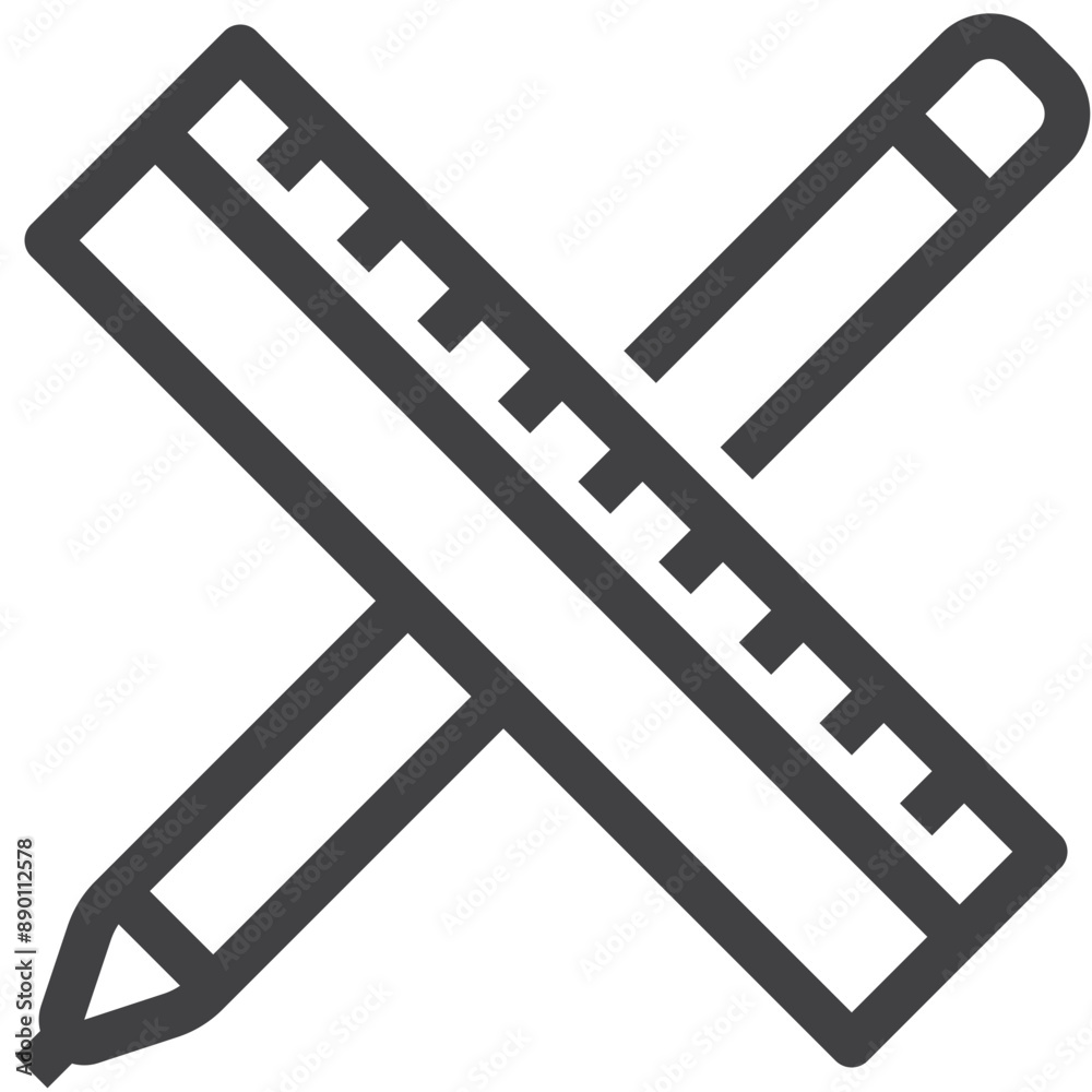 Simple vector ruler and pencil outline icon on white background Simple vector ruler and pencil outline icon on white background