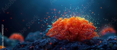 Vibrant orange coral glows underwater against a deep blue backdrop, creating a stunning and colorful marine scene with a magical ambiance. photo