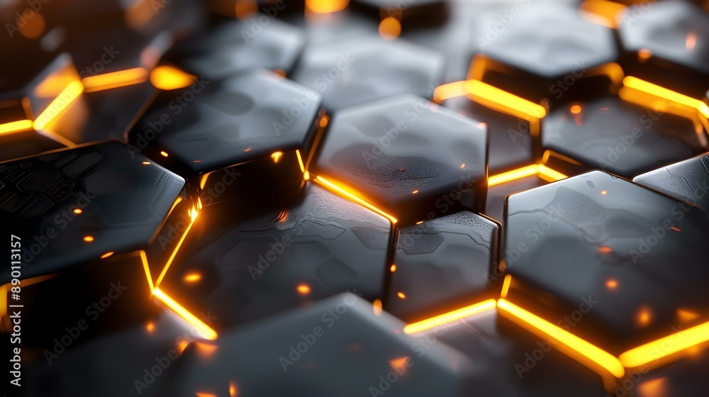 Obraz premium Hexagonal abstract metal background with light