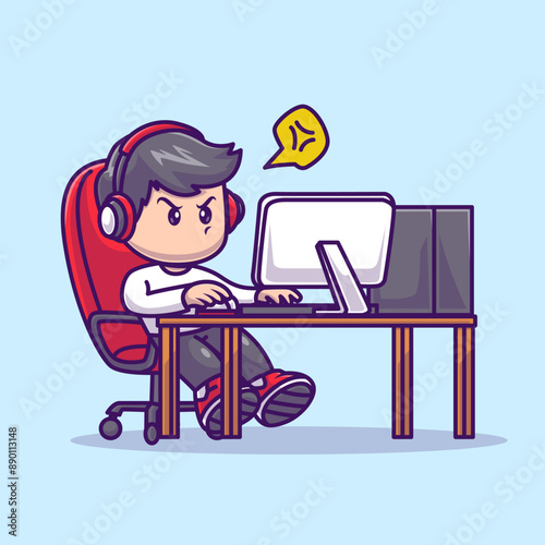 Cute Man Playing Game On Computer Cartoon Vector Icon
Illustration. People Technology Icon Concept Isolated
Premium Vector. Flat Cartoon Style