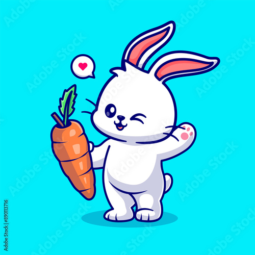 Cute Rabbit Holding Carrot Cartoon Vector Icon Illustration. Animal Nature Icon Concept Isolated Premium Vector. Flat Cartoon Style