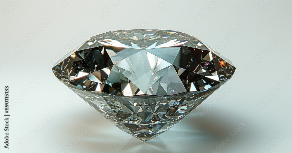 A diamond displayed on a white surface. A diamond displayed on a white surface.