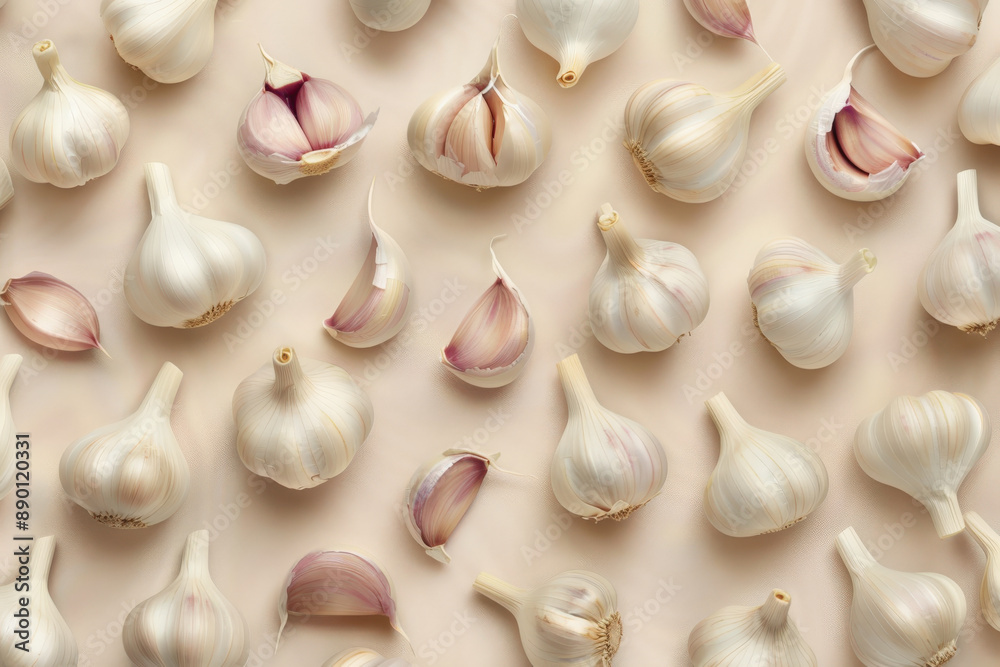 Garlic Cloves and Bulbs Texture Background Garlic Cloves and Bulbs Texture Background