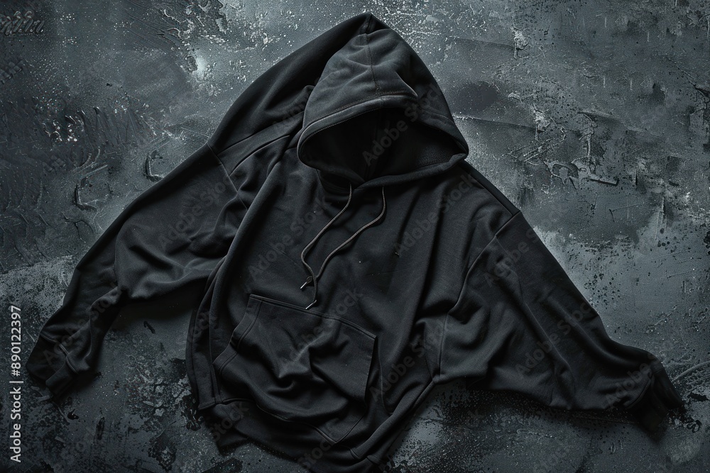 Black Hooded Sweatshirt on a Dark Background Black Hooded Sweatshirt on a Dark Background