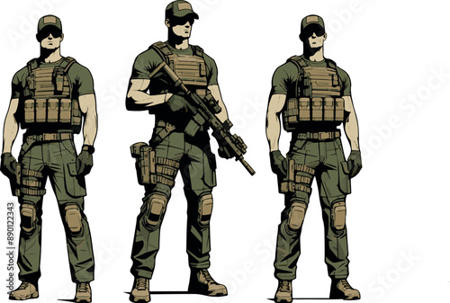 Set of Military man vector, marines, NAVY, army soldier