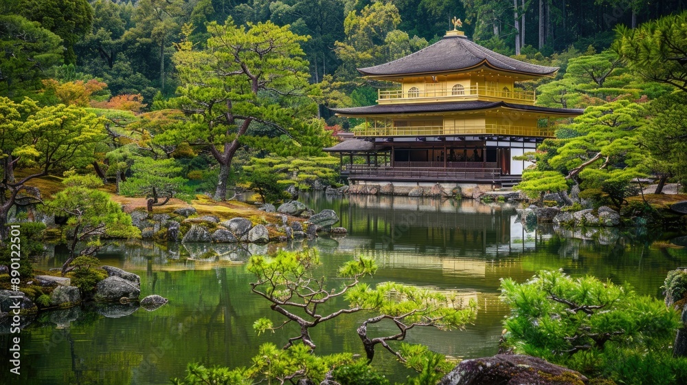 Traditional Japanese architecture with a serene garden backdrop Traditional Japanese architecture with a serene garden backdrop