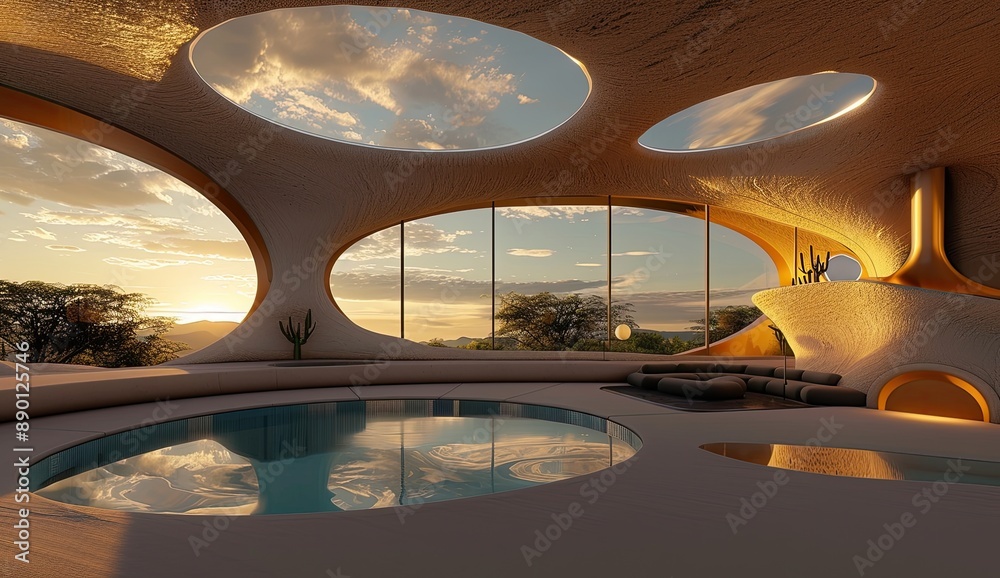 Fototapeta premium Modern Interior Design with Scenic Ocean View
