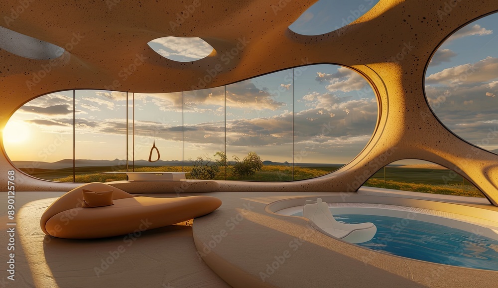 Fototapeta premium Modern Interior Design with Scenic Ocean View