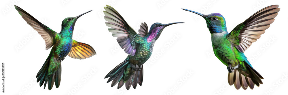 Obraz premium Set of Elegant hummingbird isolated on transparent background