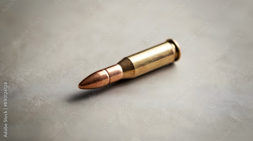 Naklejka premium Close-up View of Metal Bullet Cartridge on Textured Surface