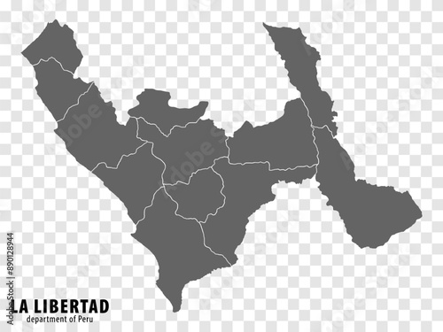 Blank map Department La Libertad of Peru. High quality map Department  of La Libertad with districts on transparent background for your web site design, logo, app, UI.  Republic of Peru.  EPS10.
