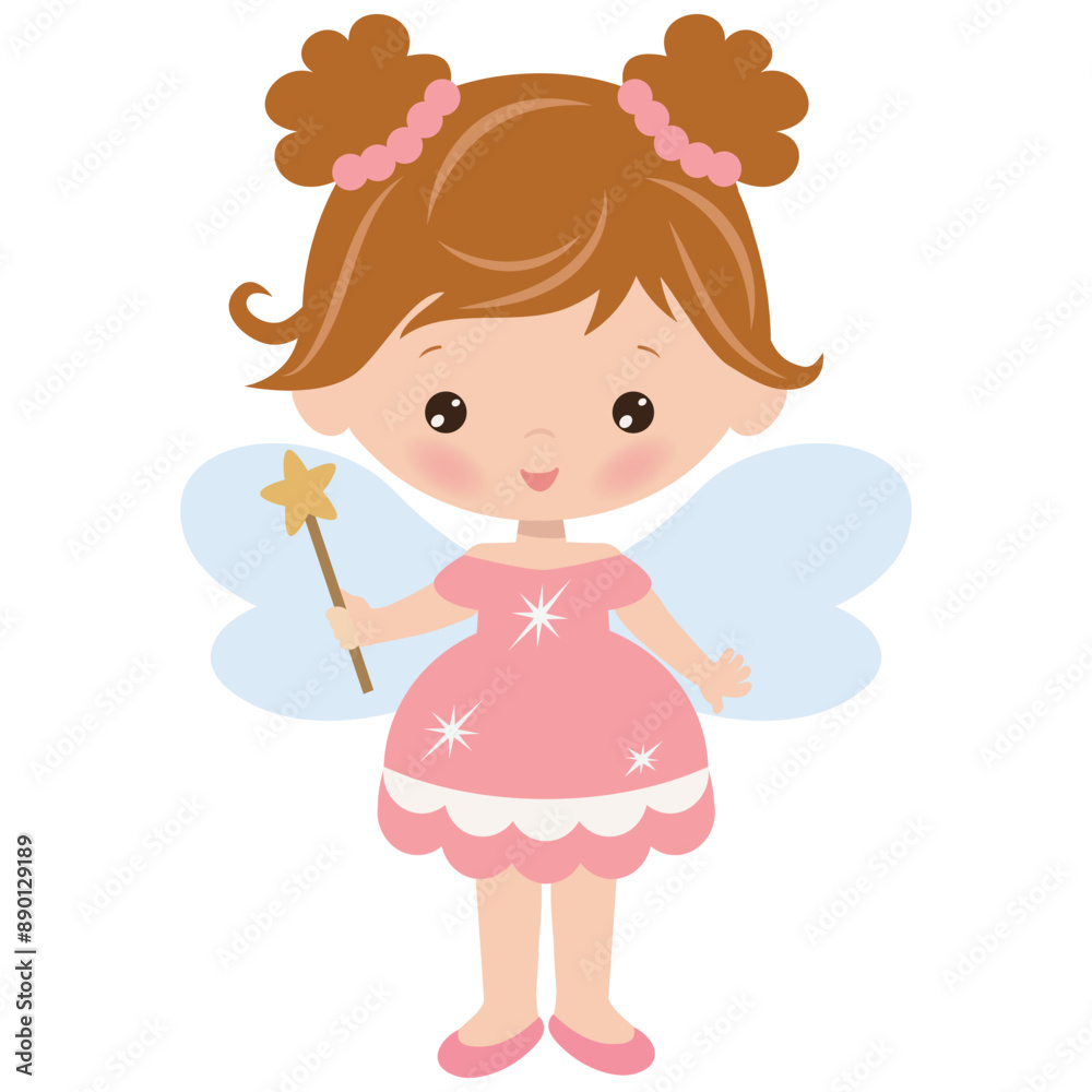Cute fairy girl with magic wand vector cartoon illustration Cute fairy girl with magic wand vector cartoon illustration