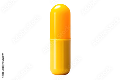 A Single Yellow Capsule Against a White Background on a Clear PNG or White Background. photo