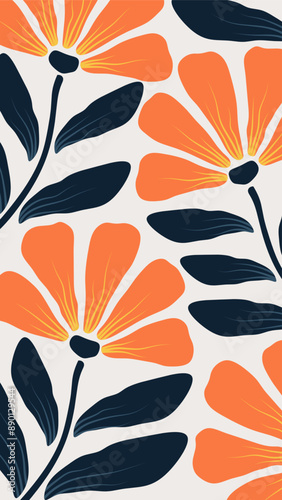Groovy abstract flower art. Organic doodle shapes in trendy naive retro hippie 60s 70s style