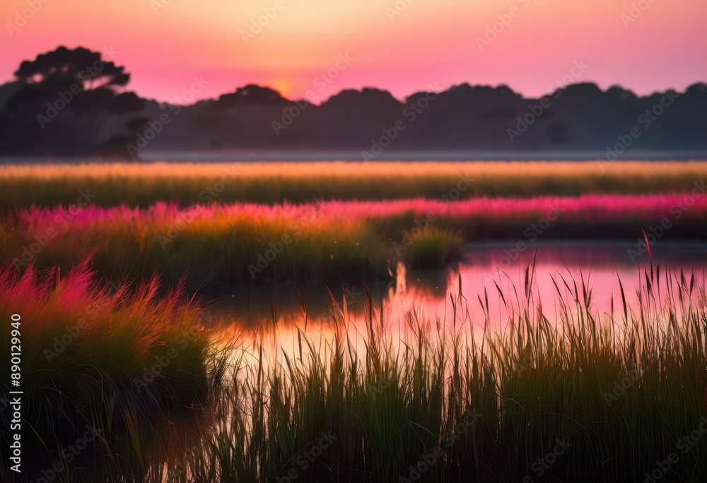 golden hour coastal marsh bathed sunset light nature scene, glow, serene, tranquil, wetland, grassy, water, reflection, landscape, horizon, dusk, outdoor golden hour coastal marsh bathed sunset light nature scene, glow, serene, tranquil, wetland, grassy, water, reflection, landscape, horizon, dusk, outdoor