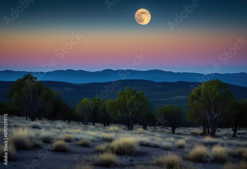 luminous full moon illuminating secluded plateau nightfall, moonlit, moonlight, celestial, clear, stars, moonbeam, dark, sky, moonshine, lunar, atmosphere