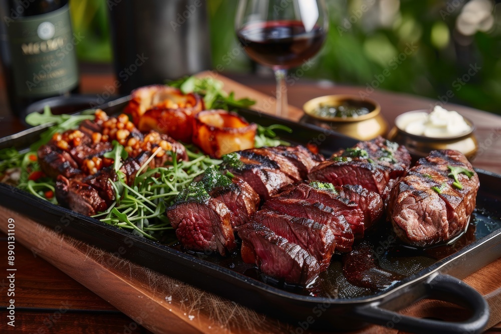 A luxurious and rich selection featuring tenderloin, strip steak, and smoked meats offers a sophisticated dining experience. A luxurious and rich selection featuring tenderloin, strip steak, and smoked meats offers a sophisticated dining experience.