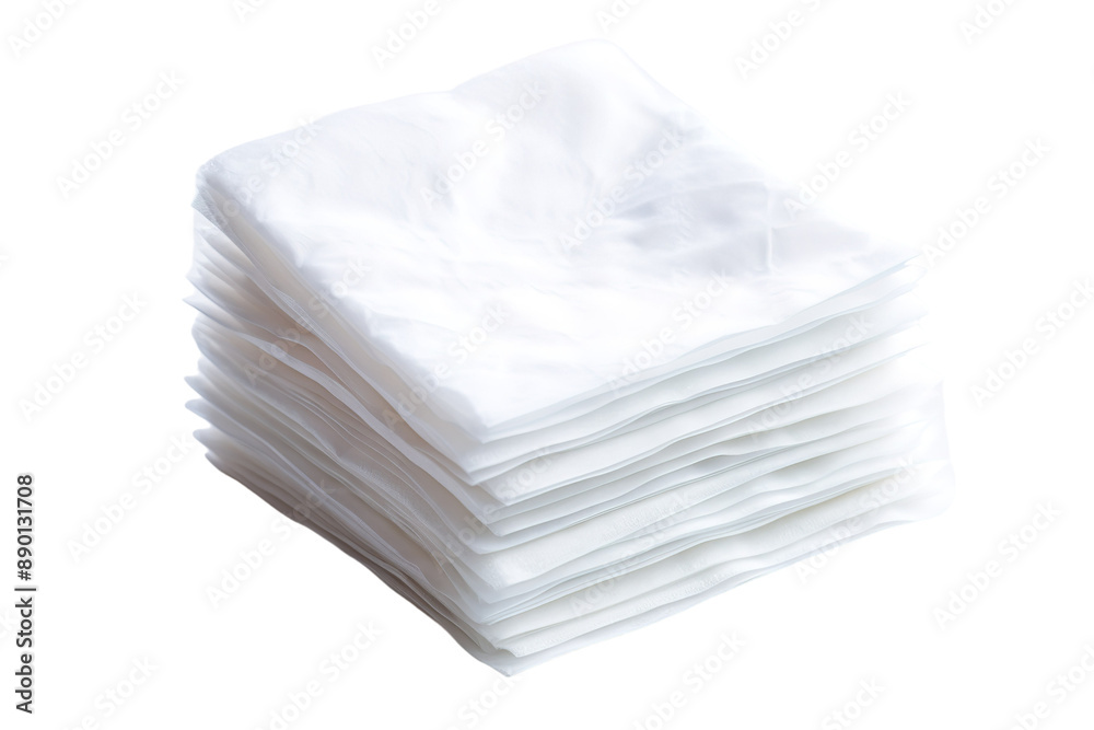 A Stack of Crisp White Cotton Squares in a Soft Light on a Clear PNG or White Background. A Stack of Crisp White Cotton Squares in a Soft Light on a Clear PNG or White Background.