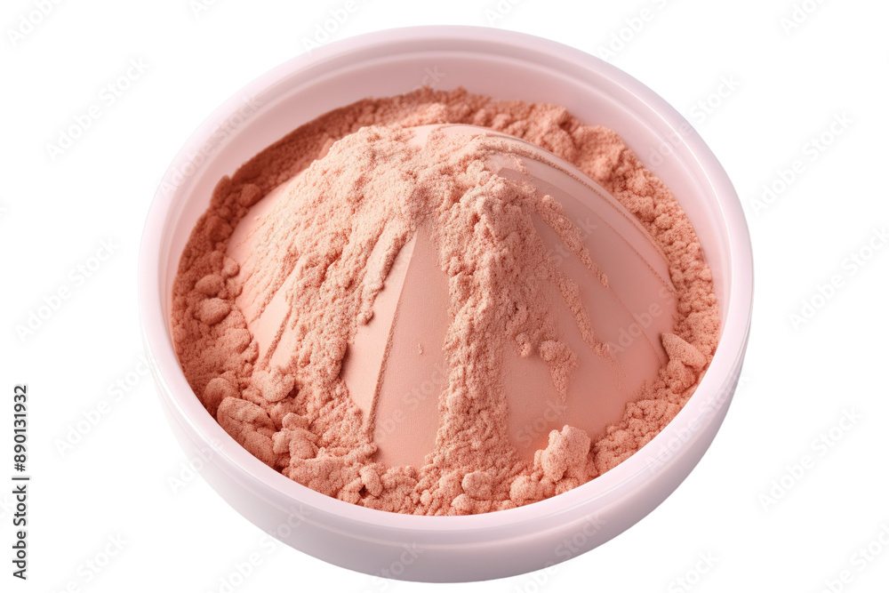 A Mound of Fine Peach-Colored Powder in a White Container on a Clear PNG or White Background. A Mound of Fine Peach-Colored Powder in a White Container on a Clear PNG or White Background.