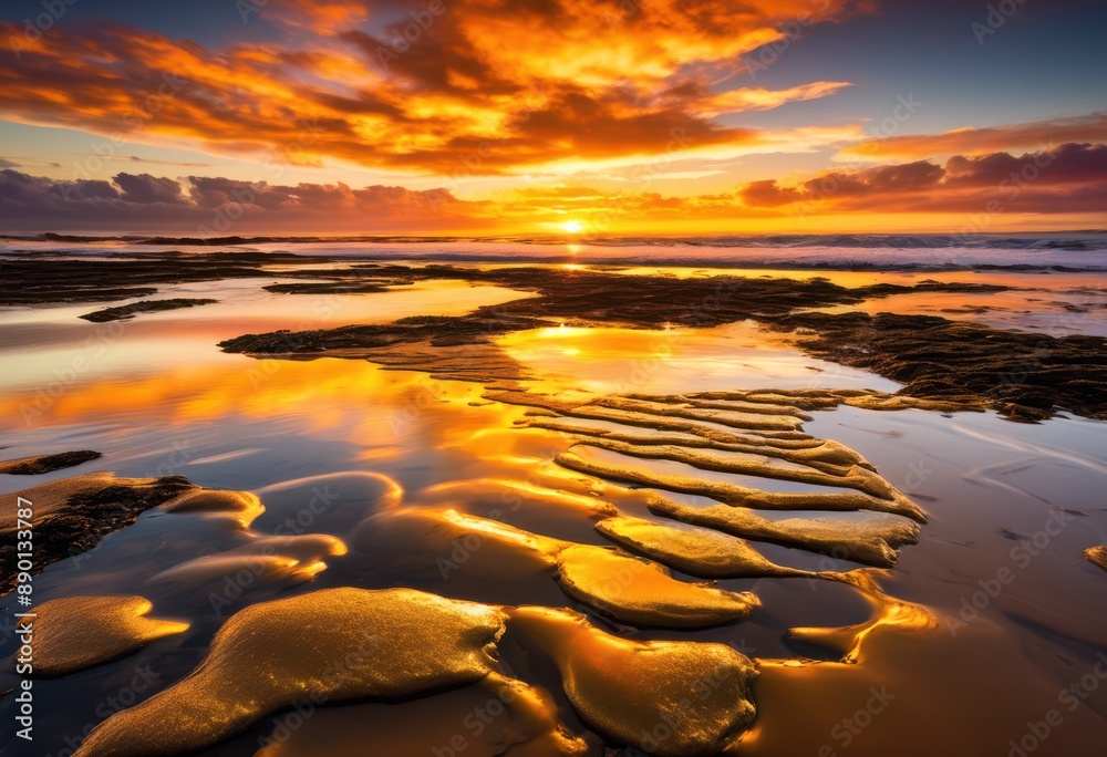 golden sunset reflecting shimmering tidal pools beach, water, reflection, nature, colorful, beautiful, sky, horizon, dusk, evening, serene, tranquil, calm golden sunset reflecting shimmering tidal pools beach, water, reflection, nature, colorful, beautiful, sky, horizon, dusk, evening, serene, tranquil, calm