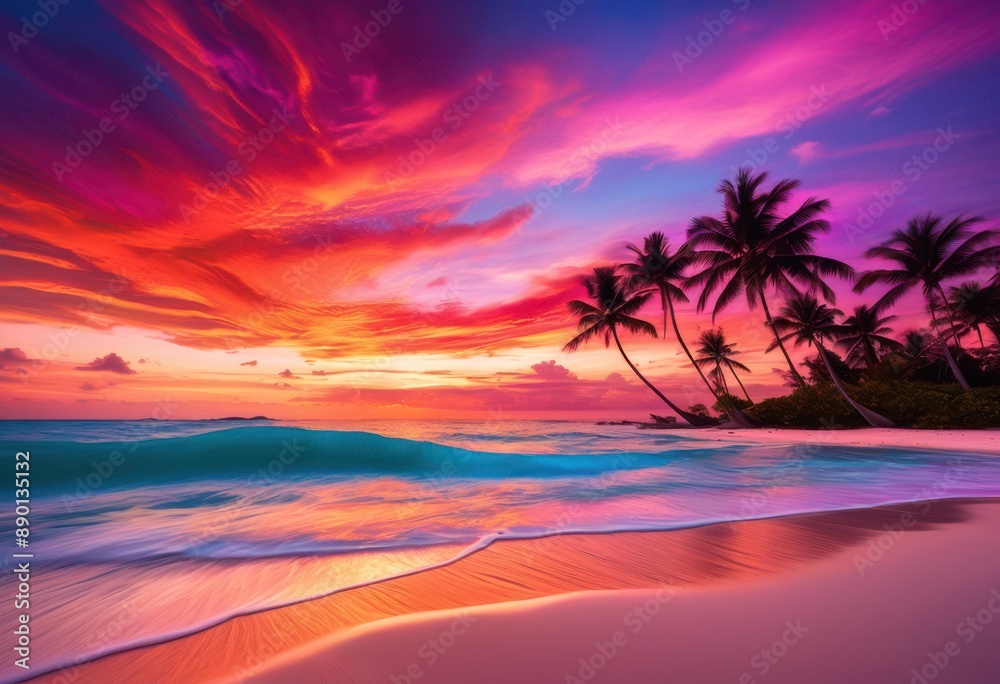 vibrant sunset glow cascading serene deserted island beach, horizon, colorful, sky, ocean, waves, tranquil, paradise, remote, tropical, calm, seclusion vibrant sunset glow cascading serene deserted island beach, horizon, colorful, sky, ocean, waves, tranquil, paradise, remote, tropical, calm, seclusion
