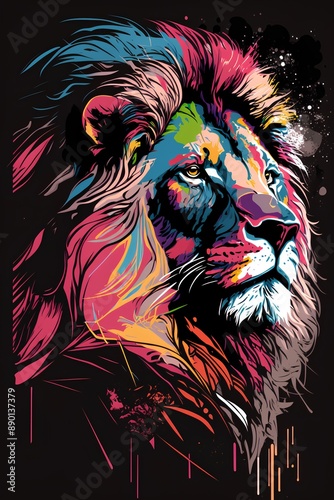 Lion head. Colorful vector illustration for t-shirt design.