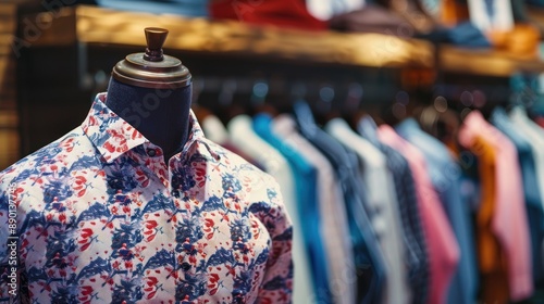 Floral Print Shirt Displayed on a Mannequin in a Clothing Store