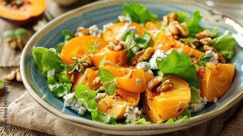 Persimmon Salad with Blue Cheese and Walnuts