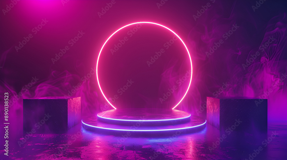 3d pink neon light podium bg Glow game platform with digital led effect Futuristic hologram abstract background with round stand Realistic laser presentation and neon like display
3d pink neon light podium bg Glow game platform with digital led effect Futuristic hologram abstract background with round stand Realistic laser presentation and neon like display