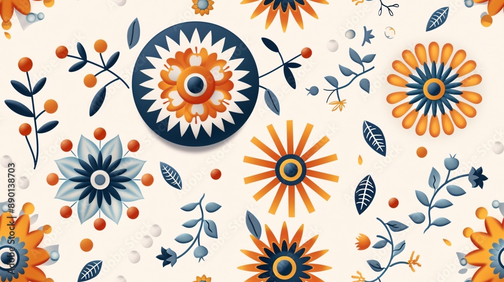 Seamless pattern vibrant mandala with intricate designs, white background