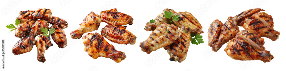 Set of grilled chicken wings isolated on transparent background Set of grilled chicken wings isolated on transparent background