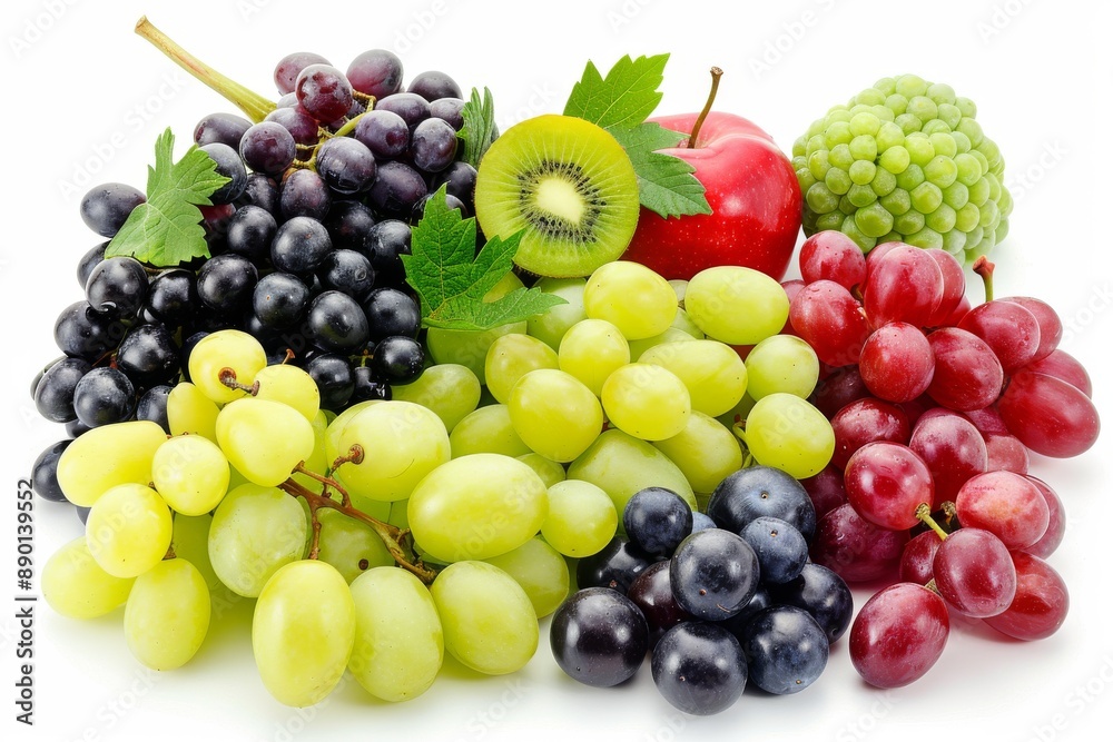 Mixed Berries and Grapes Assortment on White Background Mixed Berries and Grapes Assortment on White Background