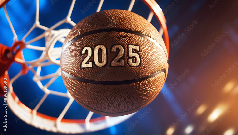 happy new 2025 year basketball themed, basket ball background, sport concept, festive template, numbers