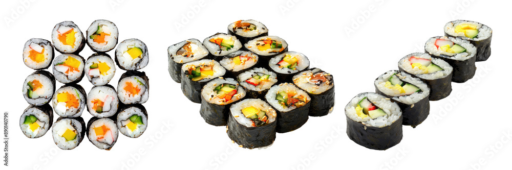 Set of Korean sushi rolls isolated on transparent background Set of Korean sushi rolls isolated on transparent background