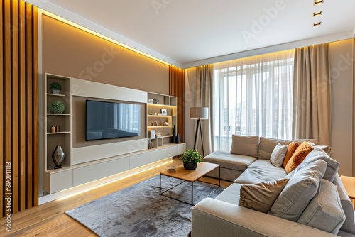 a living room filled with furniture and a flat screen tv