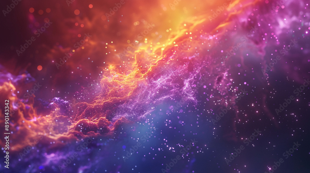 Naklejka premium Brightly colored nebula with intricate details and a starry night sky, showcasing the wonders of astronomy