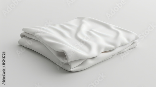 A neatly folded white fabric with smooth, flowing creases sits on a clean, white surface, exuding simplicity and elegance.