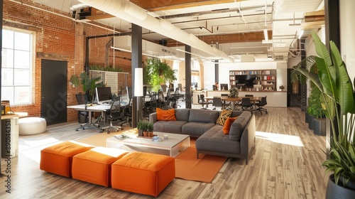 Charitydriven entrepreneurship, startup creativity, bright and open workspace photo