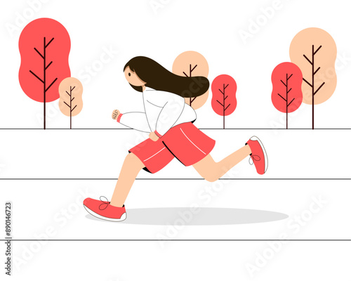 running girl with white long t-shirt and short pants