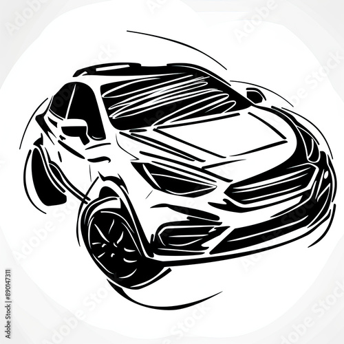 Suv automotive negative space icon. Car logo template. Autombile vector illustration for label, badge, advertisement or sign. Isolated on white background. photo