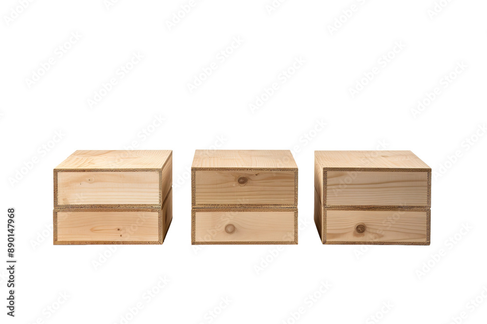 Three Simple Wooden Drawers Against A White Background on a Clear PNG or White Background. Three Simple Wooden Drawers Against A White Background on a Clear PNG or White Background.