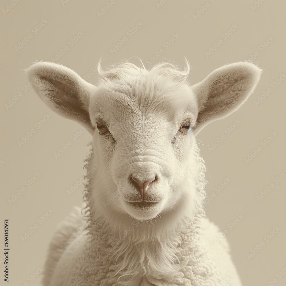 Obraz premium White Lamb Looking Directly at Camera