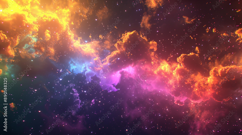 Naklejka premium Majestic galaxy cloud with radiant colors and twinkling stars, representing the beauty of the universe