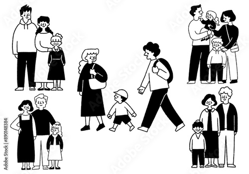 Set of landscape with father, mother and child_2