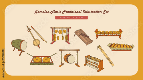 Gamelan Music Traditional Illustration Set