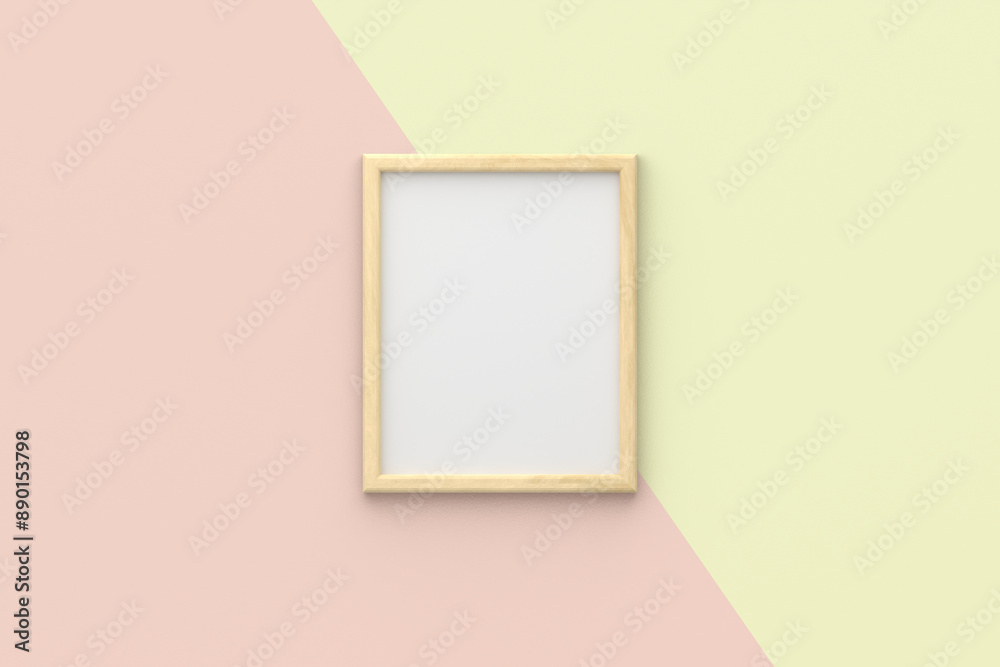 3D rectangular picture frame for mock-up with a pink and yellow two-tone background 3D rectangular picture frame for mock-up with a pink and yellow two-tone background