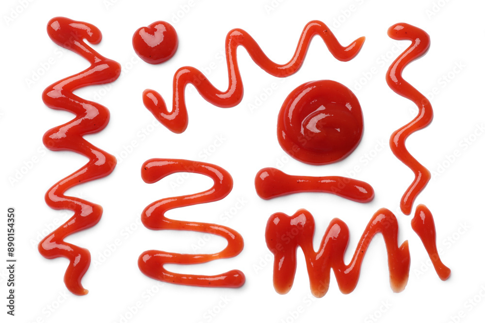 Tasty ketchup isolated on white, top view. Tomato sauce Tasty ketchup isolated on white, top view. Tomato sauce