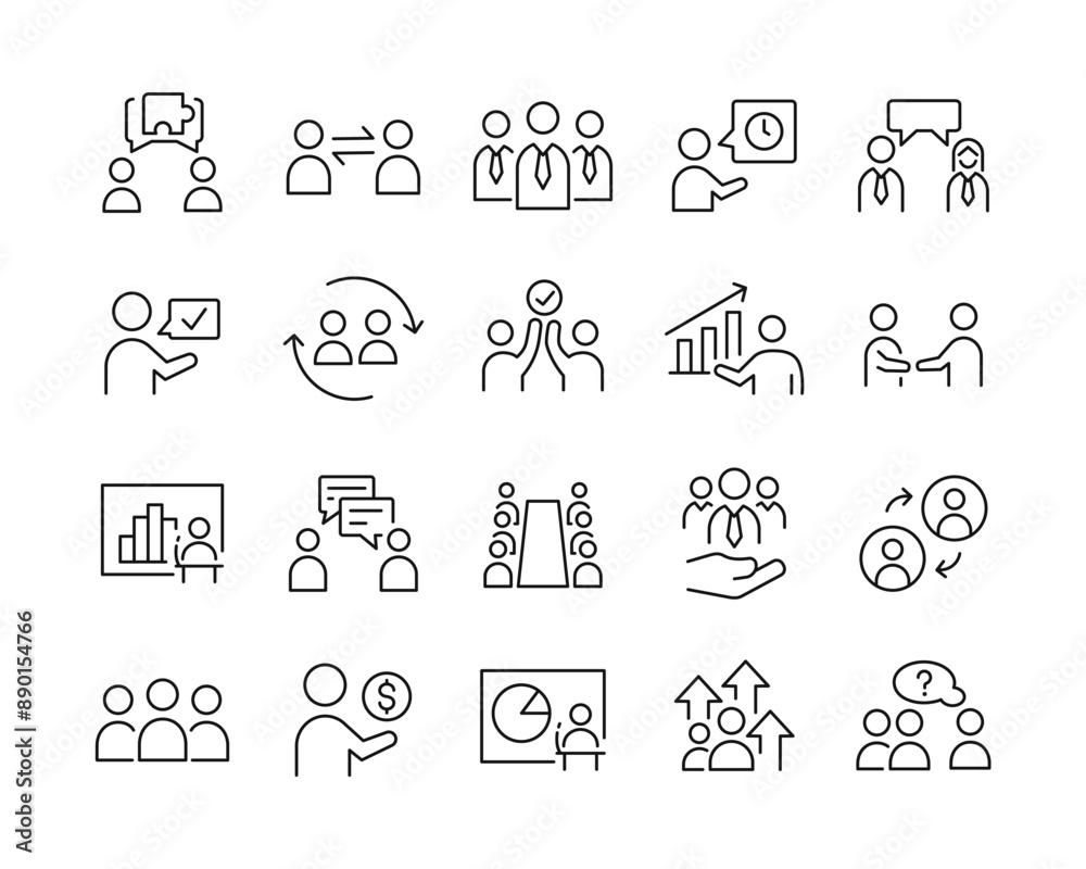 Fototapeta premium Business and Communication Icons - Vector Line. Editable Stroke.