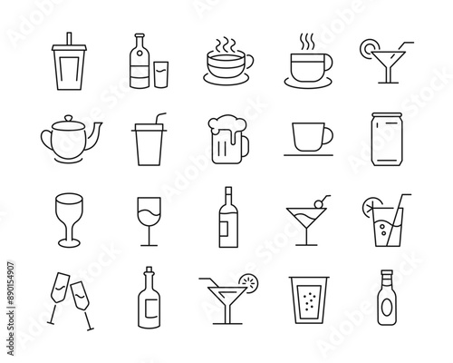 Drinks Icons - Vector Line. Editable Stroke.